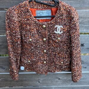 Women's Multicolor Tweed Blazer repurposed by “Jagged Threads”